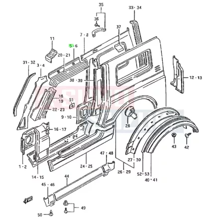 Suzuki Samurai SJ413 zárt tető panel darab bal 63531-80150