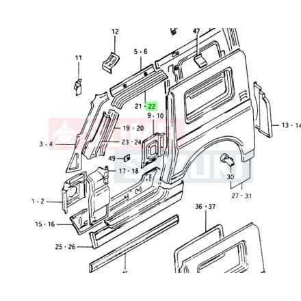 Suzuki Samurai ajtó keret felső bal (zárt karosszéria) 64532-80100