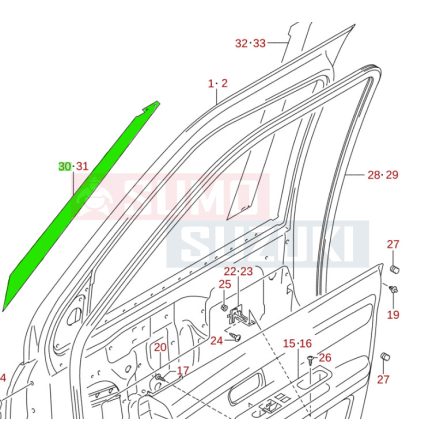 Suzuki Swift 2005-2010 ajtó fólia a oszlopnál jobb 83921-63J00-0CE