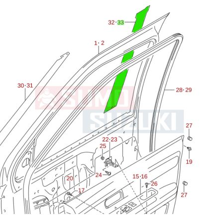 Suzuki Swift 2005-2010 ajtó fólia B oszlopnál bal 83924-63J00-0CE